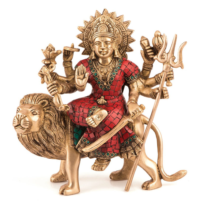 Collectible India Large Durga Idol Hindu Goddess Figurine Brass Sculpture Maa Durga Kali Devi Statue Decor Gifts