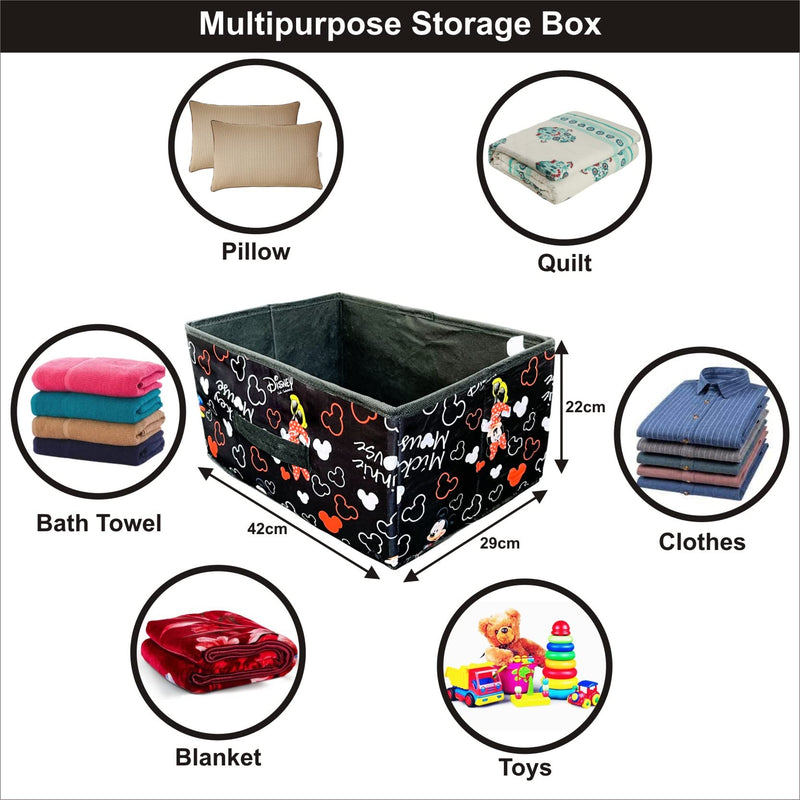 Kuber Industries Storage Box|Toy Box Storage For Kids|Foldable Storage Box|Disney Mickey Print|Foldable & Space Saver|Black