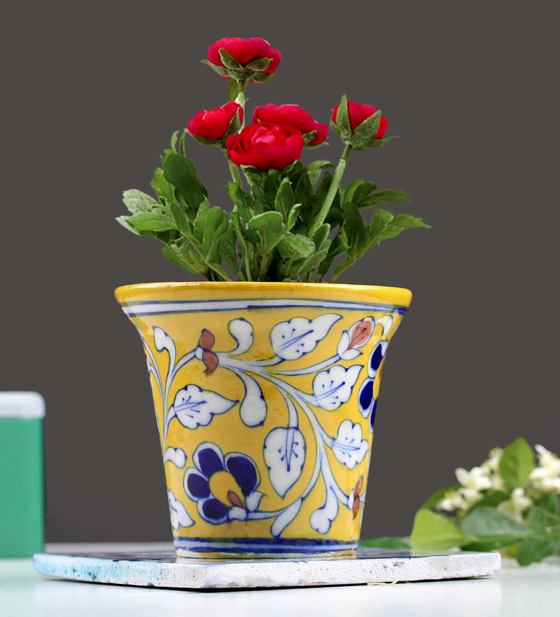 Tribesindia Jaipur Floral Blue Pottery Flower Vase D-2 (4 Inches)