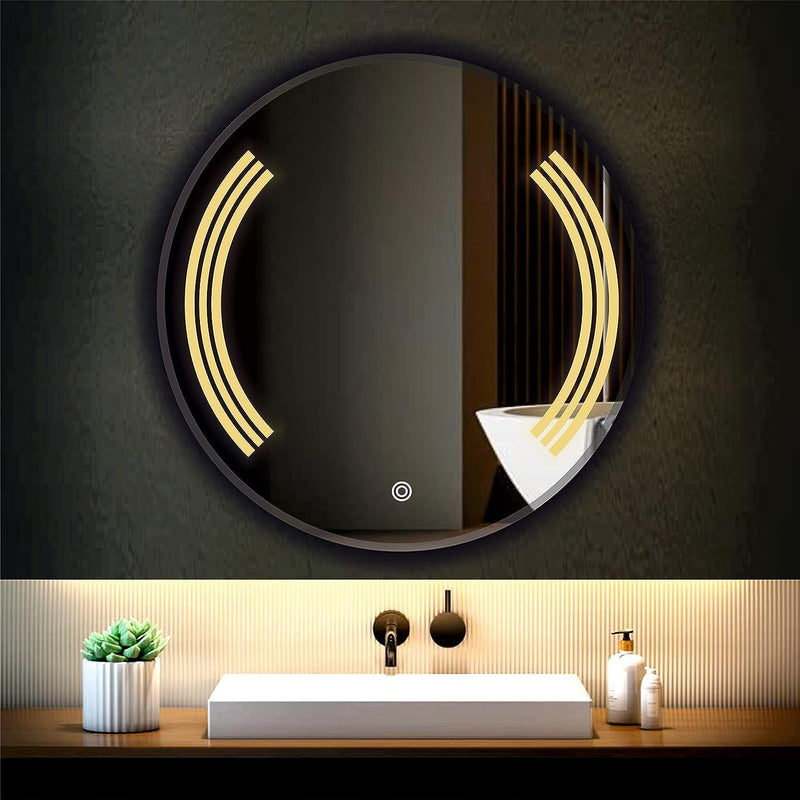 ARC homes Modern Cut LED Illuminated 3D Glass Led Mirror with Touch Senor | Stylish Long Led Wall Mirror for Bedroom Washbasin Bathroom Mirror with Led Lights (Double Light, 24 x 24 Inch)