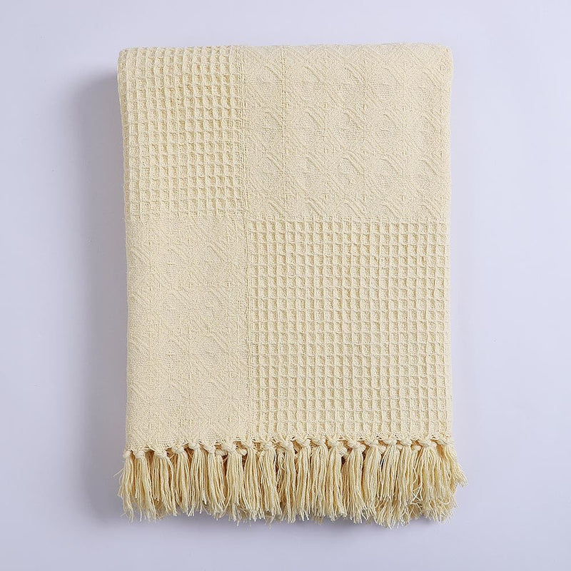 Kushadri Cotton Throws for Sofa, Size 50x70 inch Throws for Sofa and Couch, Light Yellow Colour Sofa Throw Blanket