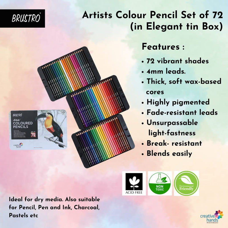 BRUSTRO Artists Colour Pencil Set of 72 (in an Elegant tin Box)