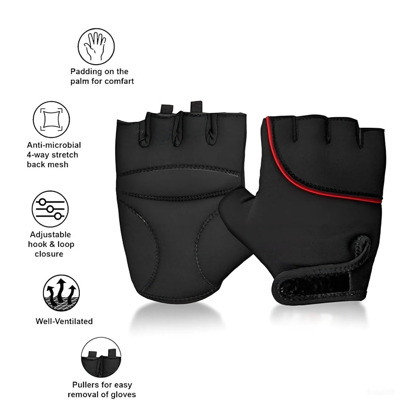 STYLERA Sports Glove for Unisex, Gloves Gym Workout, Gym Accessories Men, Gym Gloves Men Workout, Sport Glove, Fitness Gloves, Grip Gloves, Exercise Gloves (Pack of 1 Pair, RED Black)