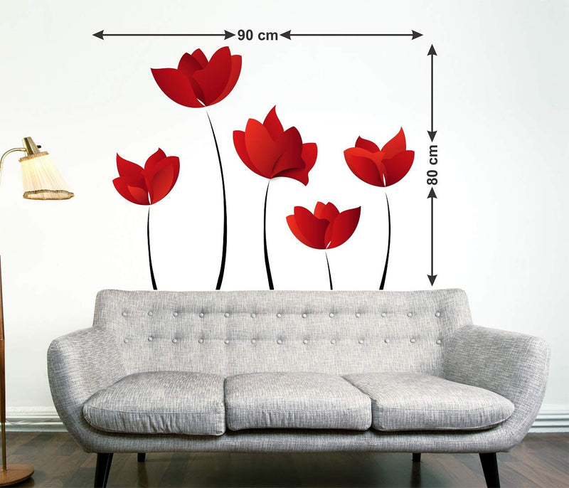 Tuffuk Red Flowers Large Vinyl Wallstickers for Home Decorations(80 cm x 90 cm)5TZ375