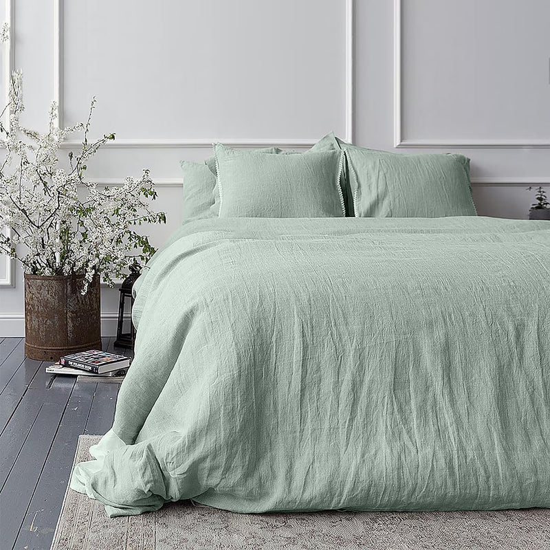 Vintana LinenLuxe 100% Pure Linen Bed Sheet for King Size Bed, 1 King Size Linen Bedsheet (108 x 108 Inches) with 2 Pillow Covers | 40's LEA | Tea Green