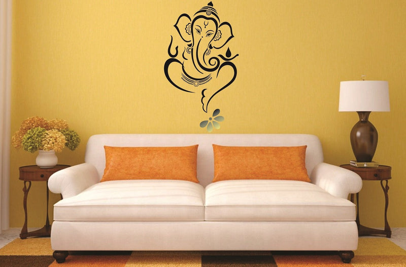 Asmi Collections Wall Stickers Beautiful Black God Ganesha and Flower AS026-O