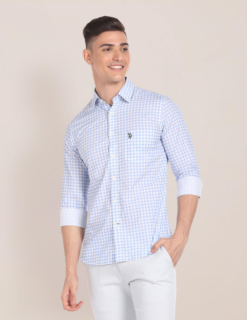 U.S. POLO ASSN. Men's Checkered Regular Fit Shirt (USSHTFX210_Blue