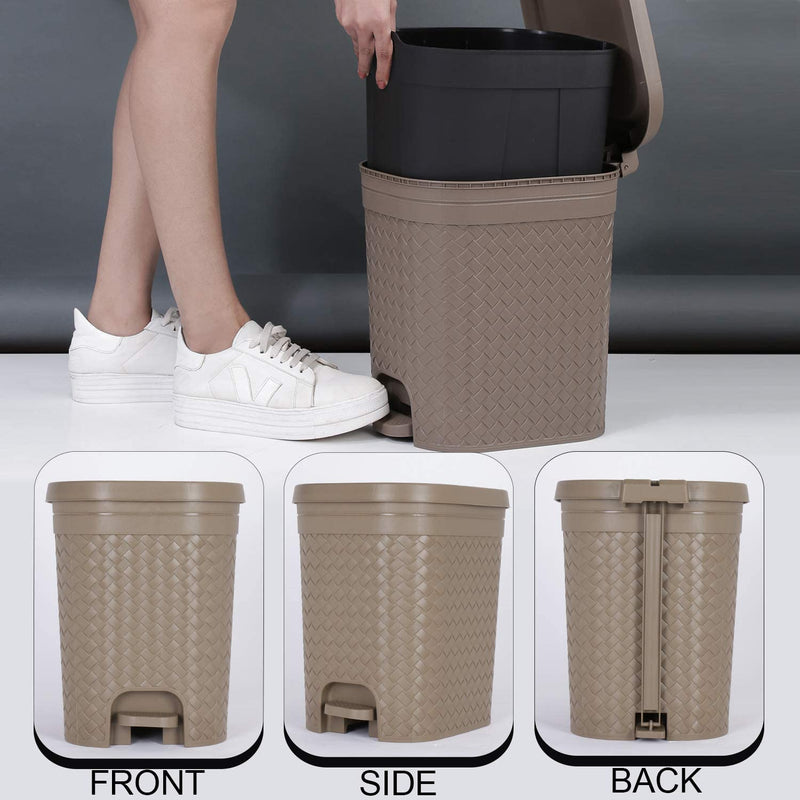 KOLORR Stitch 7 Liters Plastic Pedal Medium Dustbin with Lid and Inner Bucket, Trash Can, Garbage Bin, Waste Bin for Home, Kitchen, Office, School, Bathroom & Washroom - Light Brown