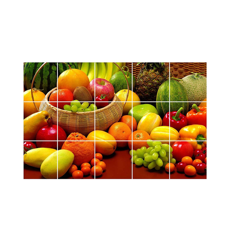 Kaushiki Collection Waterproof Kitchen Veg and Fresh Fruits Wallpaper/Wall Sticker Multicolour - Kitchen Wall Coverings Area (60Cm X 91Cm)