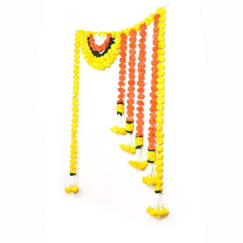 Virushka Toran With Artificial Leaf And Genda Flowers Main Door Hanging Specially Designed For Weddings And Pooja, 37 Inch