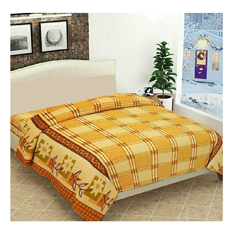 Visnik Leaf Print Woollen Quilt(Razai)/Blanket Cover Single (Yellow)