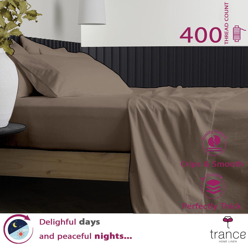 Trance Home Linen Pure 100% Cotton 400TC Plain King Size Bedsheet with 2 Pillow Covers (108 x 108 Inch | 9ft x 9ft, Brown Grey)