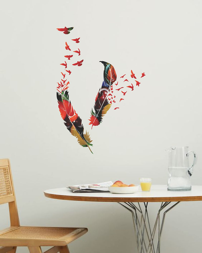 Decorative Beautiful Feathers Flying Birds Wall Sticker