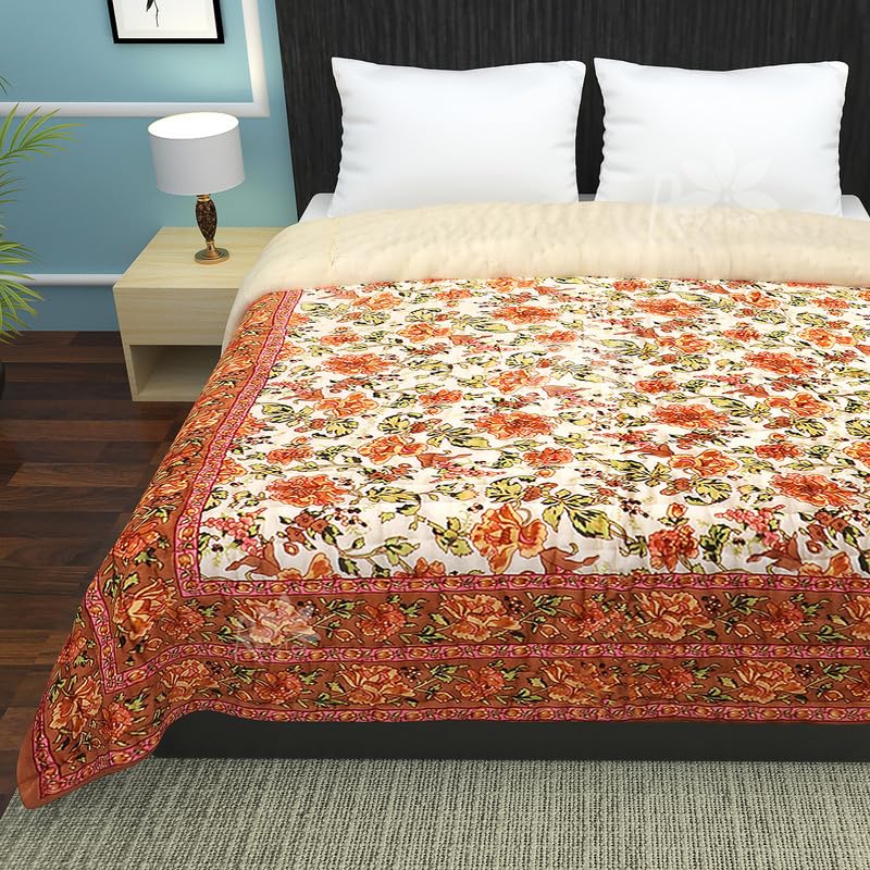 Jaipuri 240 TC Single Bed Organic Cotton Jaipuri Razai Bed Blanket Quilt for Winter Soft Light Weight Jaipuri Traditional Rajai (Mugle, Single)