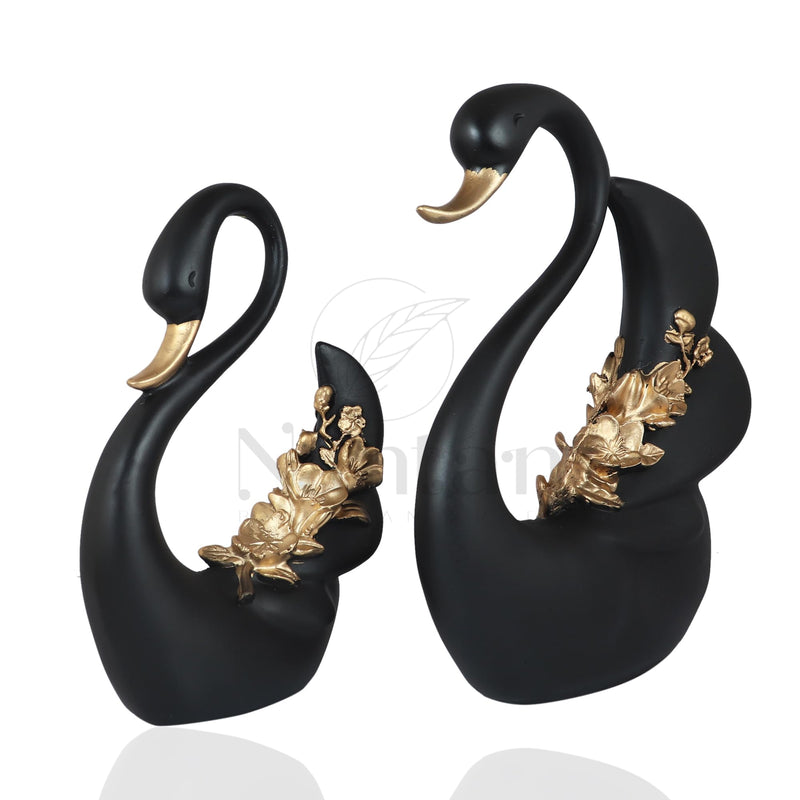 nantan Decorative Love Bird Showpiece Idol, Perfect for Home décor & Gift (Swan_Black)