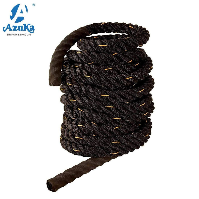 AZUKA® Ultimate Fitness Strength Training Battle Rope1.5inch 50ft Weight-11kg (Black Yellow) + Free Surprise Poster Inside