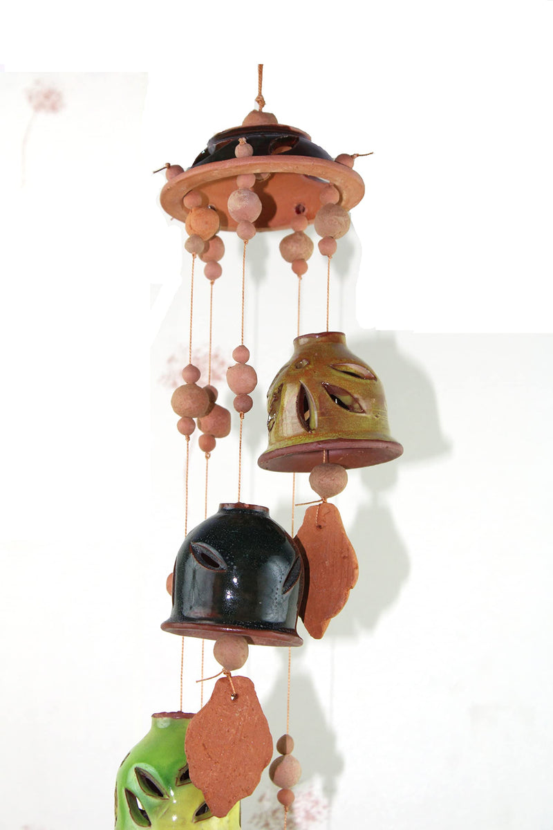 Terracotta Ceramic Coated Multi Color Wind Chimes with (Five Bells) Handmade