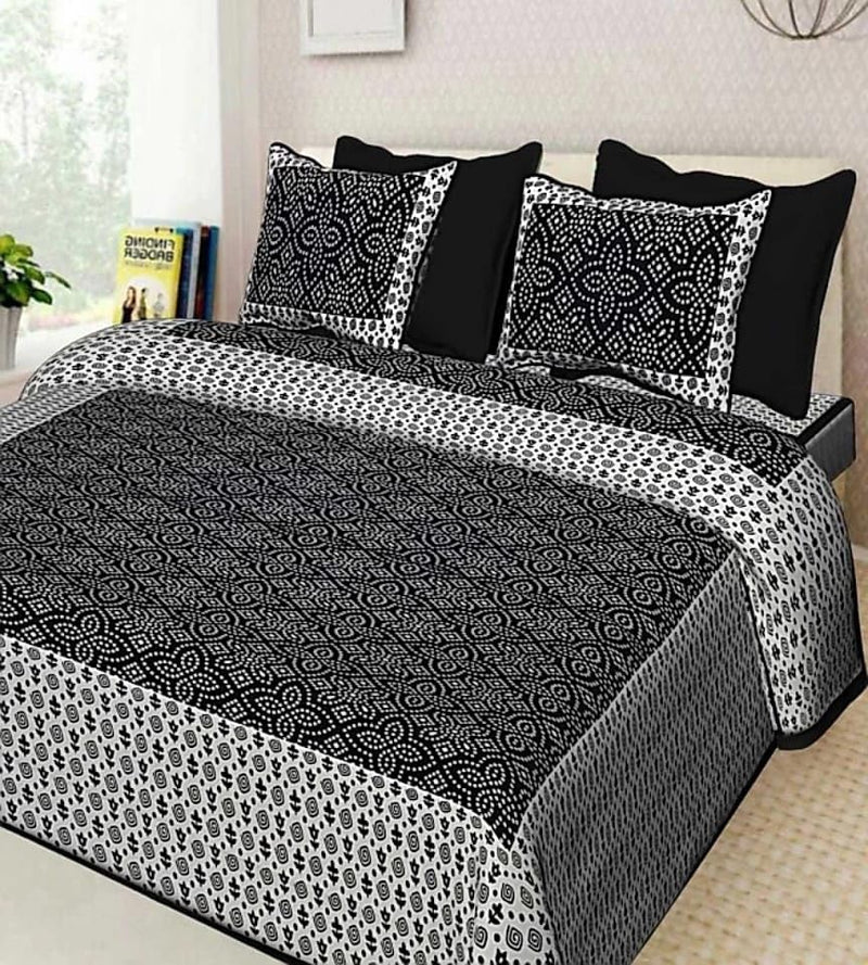 Proudly Made in India.100% Pure Cotton Double Bedsheet. Amazing Design Cotton Bedding with 2 Pillow Covers (Black)