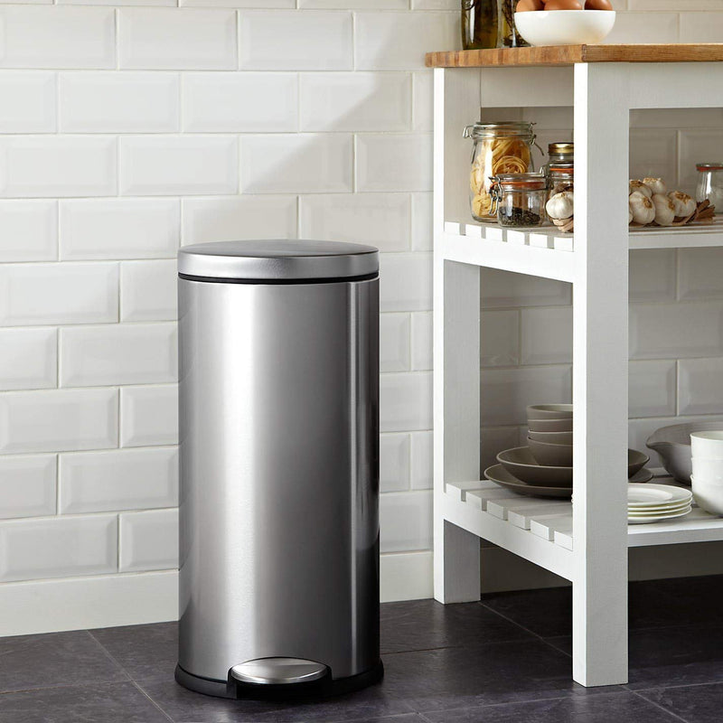 King International Stainless Steel Plain Pedal Dustbin with Lid And Bucket, Bathroom, Outdoor, Indoor, Kitchen, Bedroom, Office, Bathroom With Lid - 12X20 Inches 20 LTR (20 LTR, Silver)