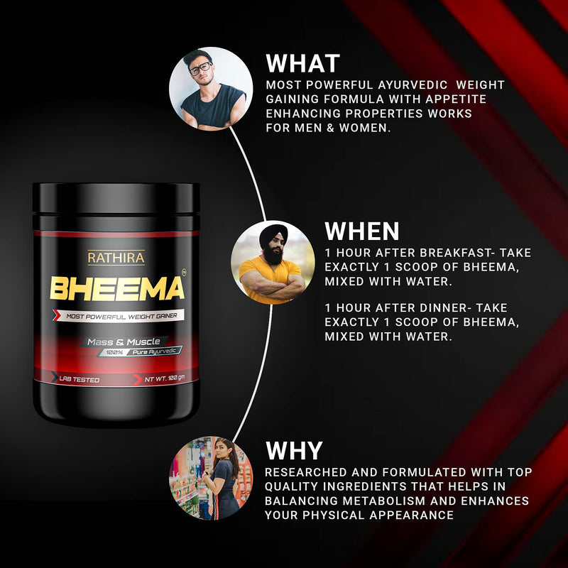 Rathira Ayurveda Bheema Weight Gainer For Men & Women Supplement To Increase Mass And Muscle (100 Grams), Powder