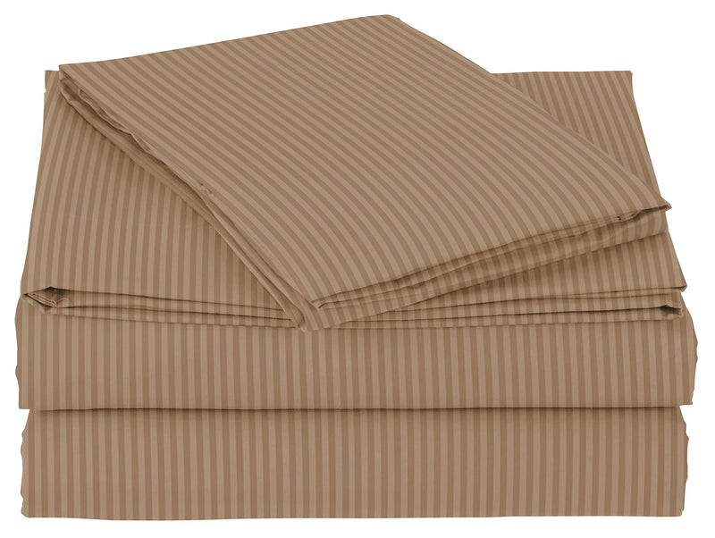 HOMEKART Premium Cotton 210Tc Elastic Fitted Bedsheets with 2 Pillow Covers | King Size Bed with All Around Elastic Wrinkelfree Supersoft Striped Pattren Breathable |Size-78 x72+10 inches |Mouse Beige