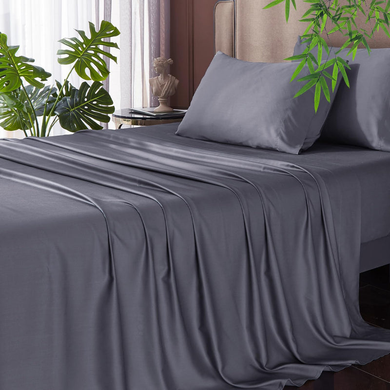 HYPREST Cooling Sheets King, Rayon Derived from Bamboo, Extra Deep Pocket Sheets Fits 18"-24" Thick Mattress, Grey Luxury Silky Soft No Sweat Cooling Sheets for Hot Sleepers