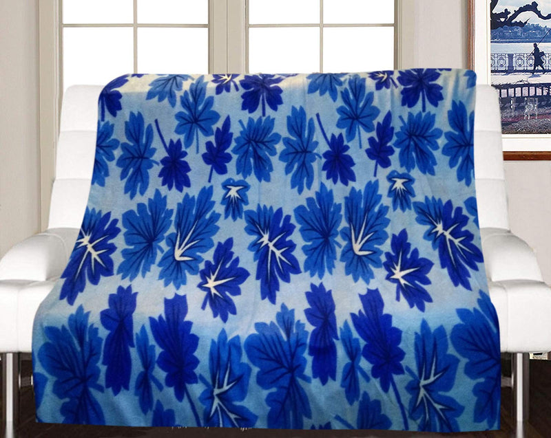 Visnik Leaf Print Woollen Quilt(Razai)/Blanket Cover( Double Bed) Blue