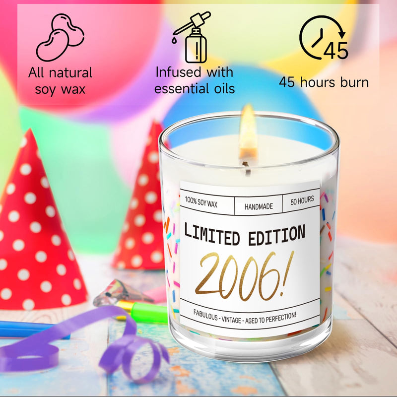 18th Birthday Gifts for Girls, Happy 18th Birthday Gift Candle with Sprinkles, Unique 18th Birthday Gifts for Daughter, Niece, Granddaughter, Limited Edition 2006 - Vanilla Soy Wax Candle, 7oz