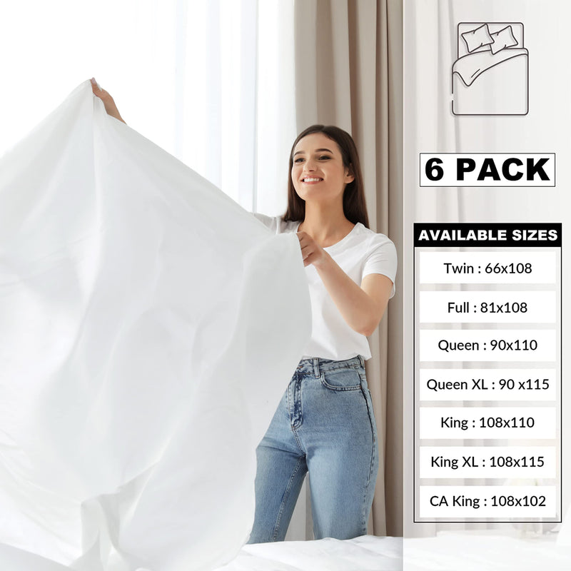 6 Twin Flat Sheet (66"x108") White T-200 Percale Hotel Linen (Available in Bulk/Dozens) (Twin)