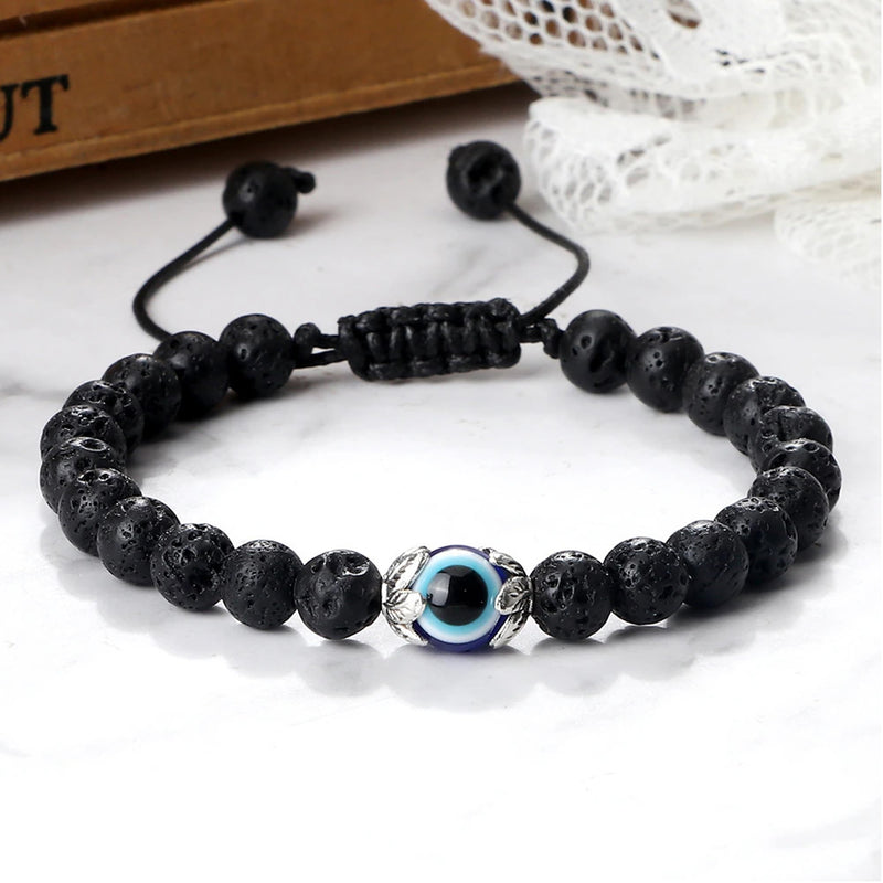 Fashion Frill Stylish Bracelet For Women Lava Stone Evil Eye Black Adjustable Bracelet For Men Women Girls Boys Love Gifts