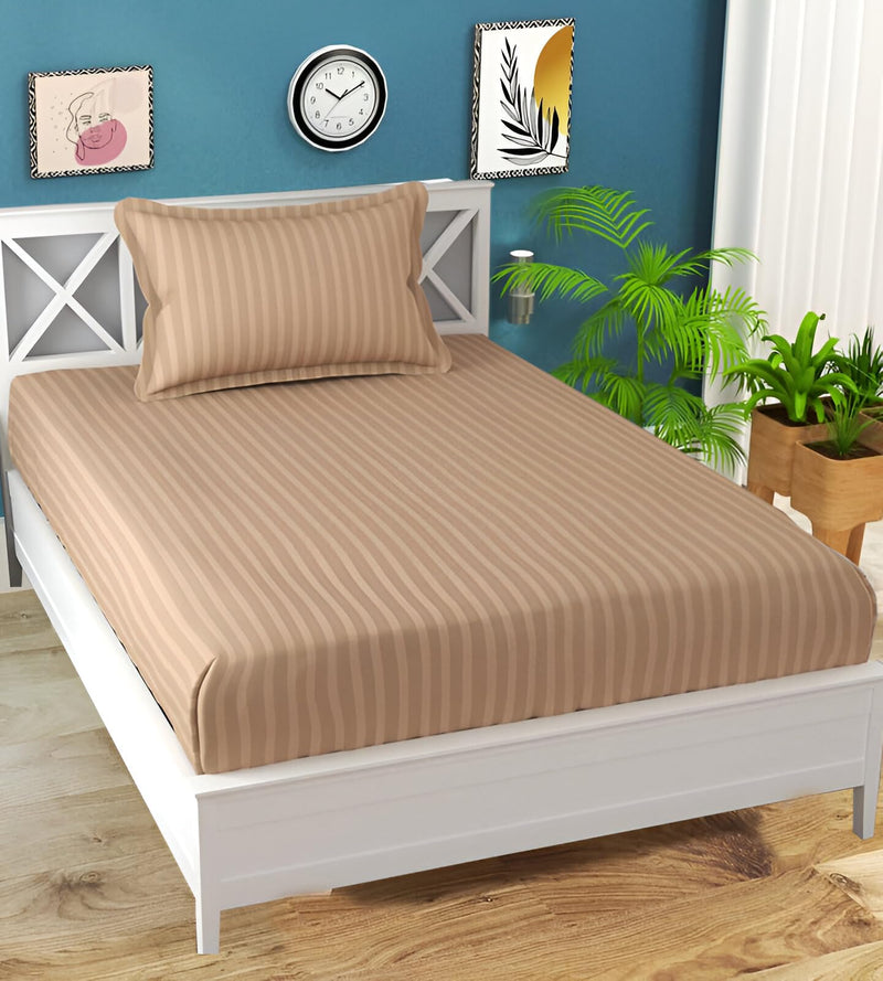 STARNSTYLE 220 Cotton Feel Glace Cotton 1 Single Bedsheet with 1 Pillow Cover (90X60 Inch) Beige