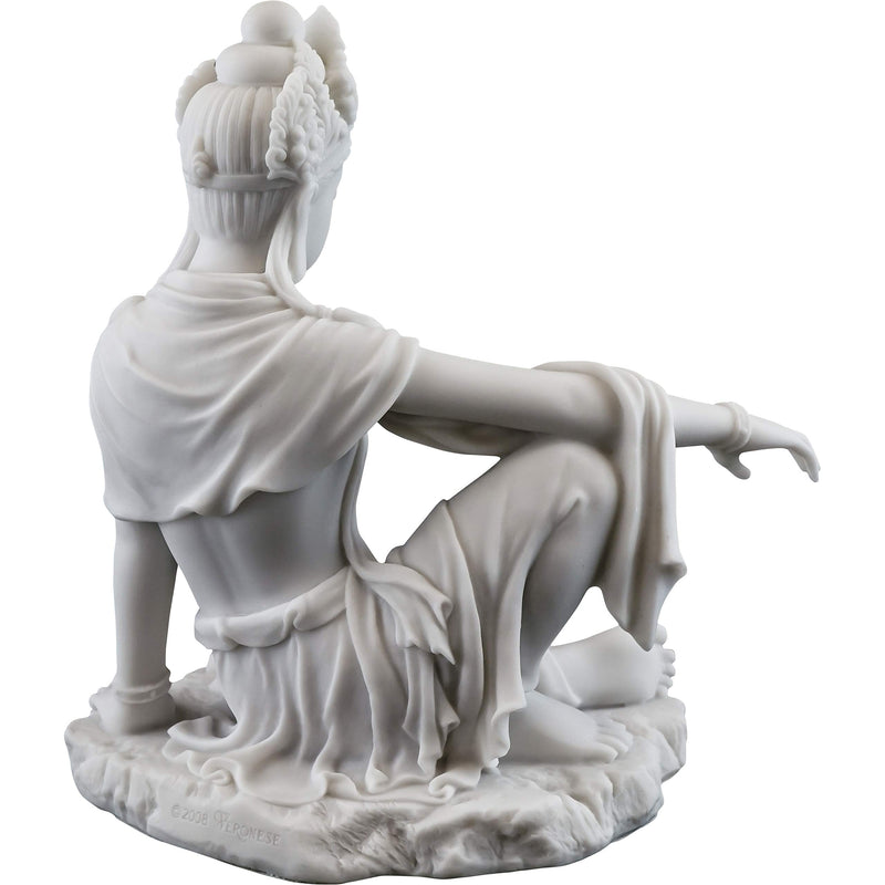 Top Collection Water & Moon Quan Yin Royal Ease Pose Statue- Buddhist Kwan Yin Goddess of Compassion and Mercy Sculpture in White Marble Finish - 7.25-Inch Collectible Figurine