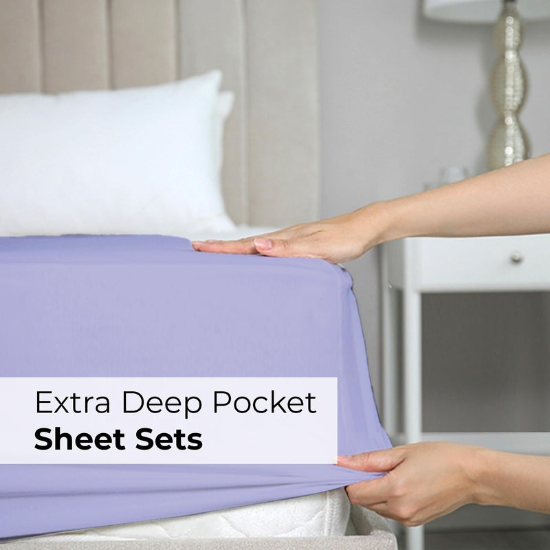 Extra Deep Pocket King Sheets - 4 Piece Breathable & Cooling Bed Sheets - Hotel Luxury Bed Sheet Set - Soft, Wrinkle Free & Comfy - Easily Fits Extra Deep Mattresses - Deep Pocket Lavender Sheets Set