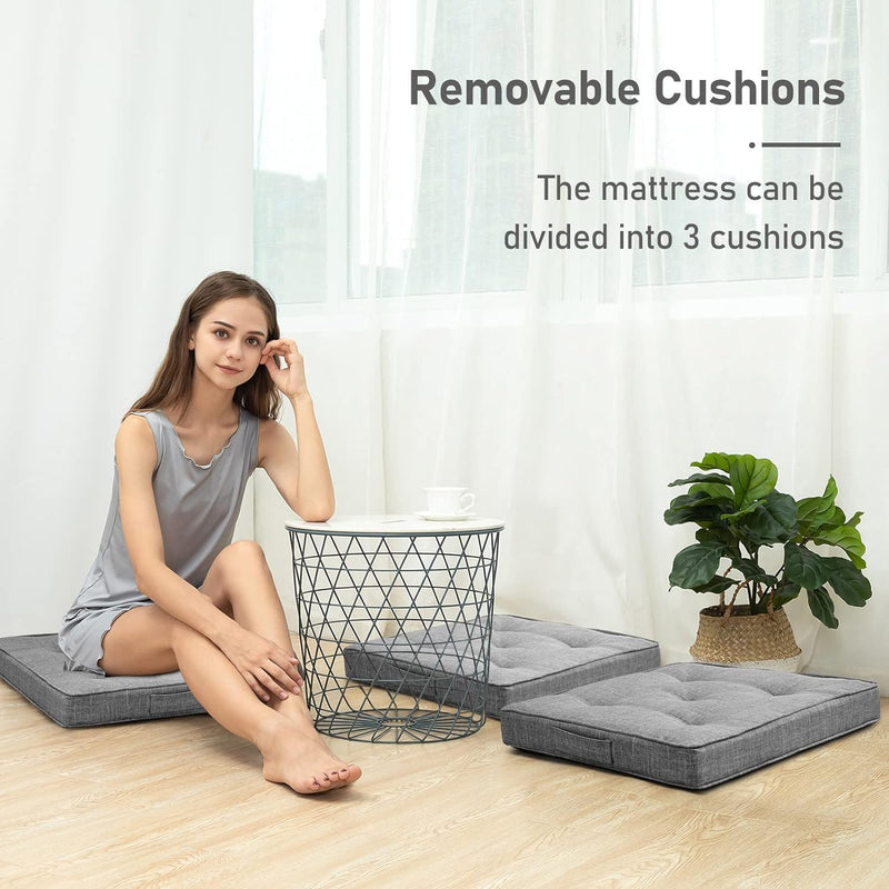 ATOOTFUSION Tri Folding Cotton Mattress,Single Cotton Futon Mattress,Tri-Fold Mattress With Cotton Filled,Removable As Cushion,Guest Mattress Folds Away For Storage(24X72 Inches)(Grey), Foldable