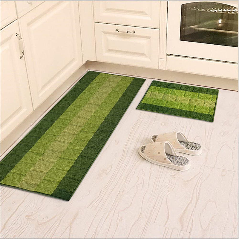 Status Interieur Anti Skid Washable Micro Polyester Luxury Floor Door Mat Runner, Combo Set of 2 Pcs (Green.)