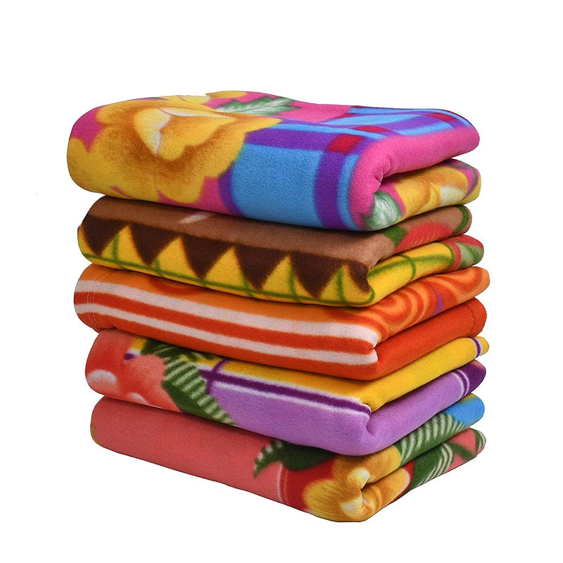 SF SHAKUMBHARI FAB Printed Light Weight Fleece Blanket Single Bed, Multi Color (Pack of 5)