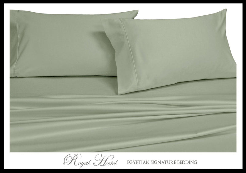 Solid Sage Split-King: Adjustable King Bed Size Sheets, 5PC Bed Sheet Set, 100% Cotton, 300 Thread Count, Sateen Solid, Deep Pocket, by Royal Hotel