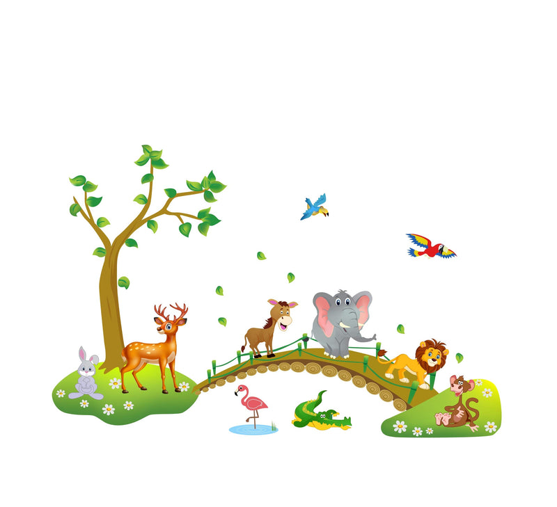 Sticker Hub 'Jungle Cartoon Cute Animals' Wall Sticker_AS757 (92 cm X 141 cm)