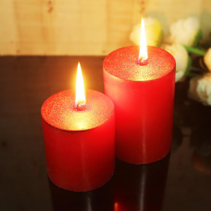 CRAFTLIPI Christmas Special Red Pillar Candles/Set of 4