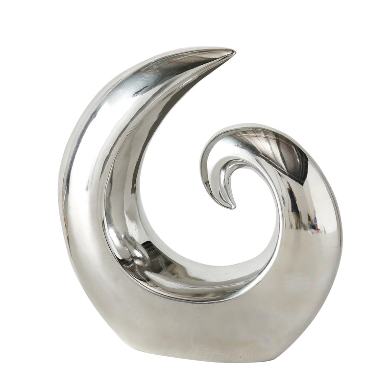 WHW Whole House Worlds The Crosby Street Contemporary Asymmetrical Wave Sculpture, Modern Art, Silver Titanium Glaze, Ceramic Stoneware, 7 1/8 L x 2 3/8 x 8 H Inches