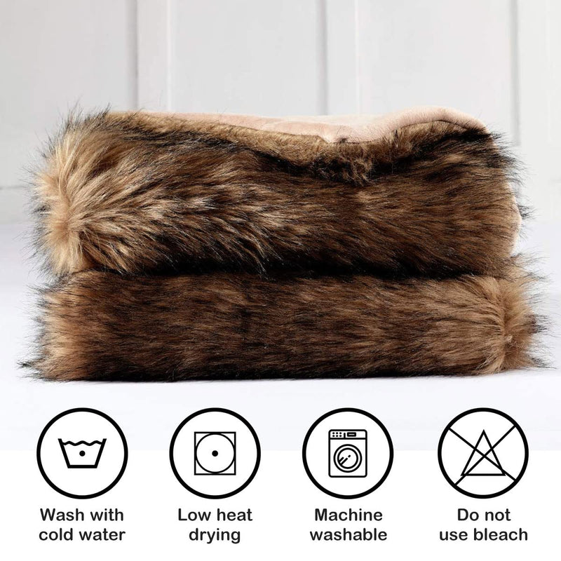 HORIMOTE HOME Luxury Plush Faux Fur Throw Blanket, Long Pile Brown with Black Tipped Blanket, Super Warm, Fuzzy, Elegant, Fluffy Decoration Blanket Scarf for Sofa, Armchair, Couch and Bed, 50'x 60'