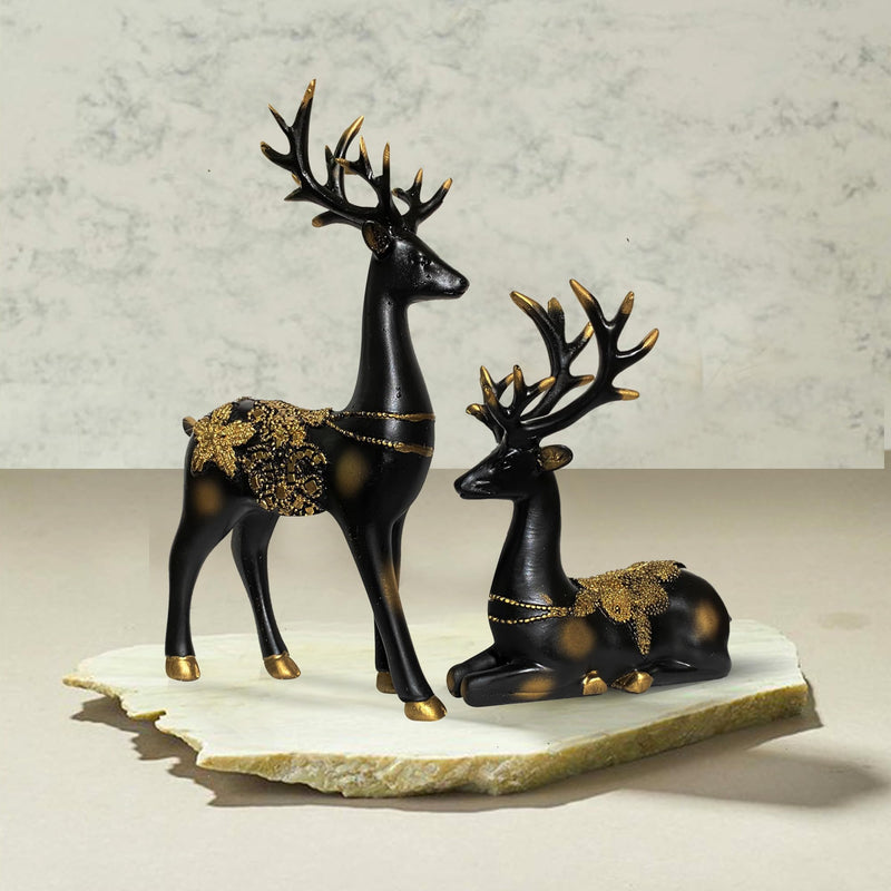 Xtore Creative Resin Golden and Black Reindeer Sculptures | Beautiful Home Decor | Lifts up Energy of Your Room (Pack of 2, Black)