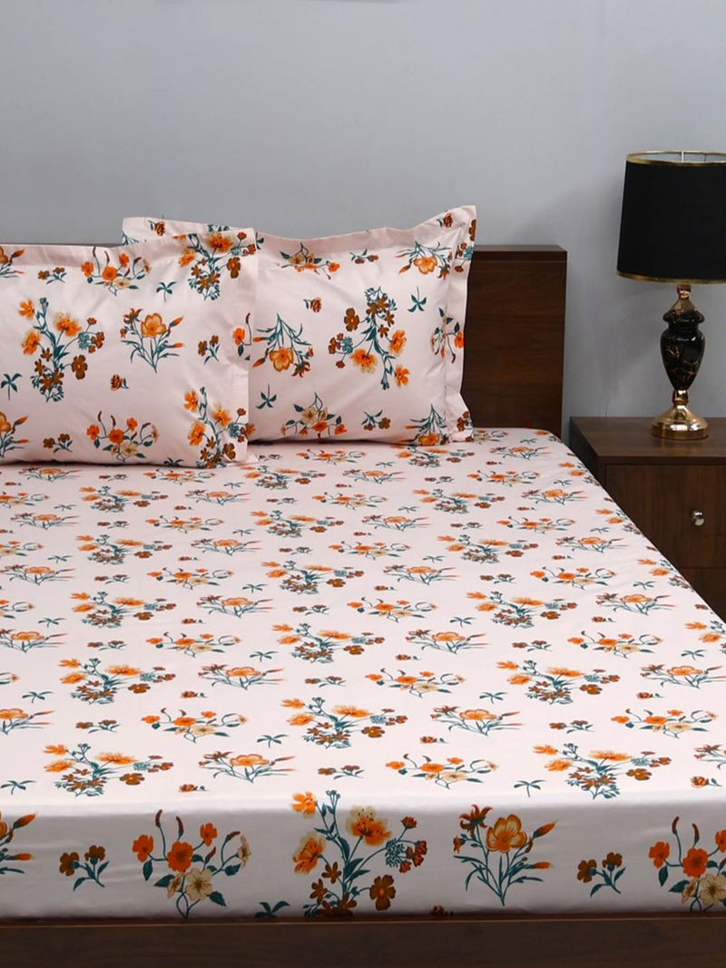 Bombay Dyeing Double Bedsheet Cotton - 180 Thread Count, Digital Print, Size: 229cmx274cm, Super Soft Bedding Set Bed Linen with 2 Pillow Covers - 7006 (Queen, Orange)