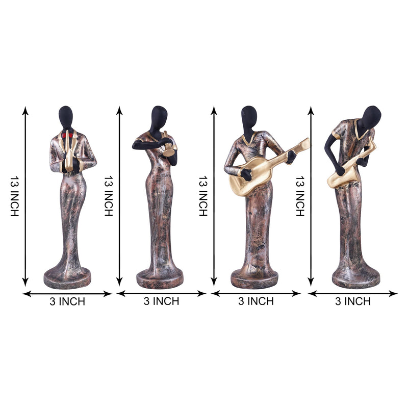 zart Resin Musical Instrument Showpiece, Set of 4 (Gold)