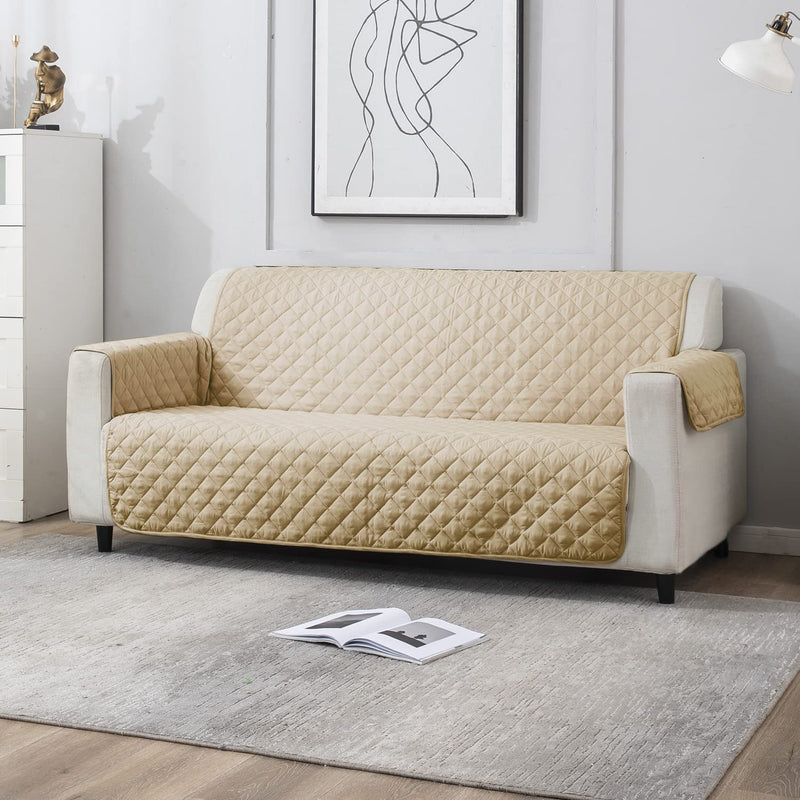HOKIPO 3 Seater Quilted Polyester Sofa Cover Mat, 170x184 cm, Beige (AR-4665-M2)
