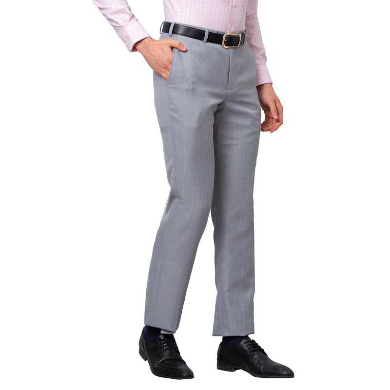 Park Avenue Men's Smart Fit Polyviscose Blend Flat Front Structure Pattern Grey Formal Trouser (Size: 32)-PMTX07540-G4