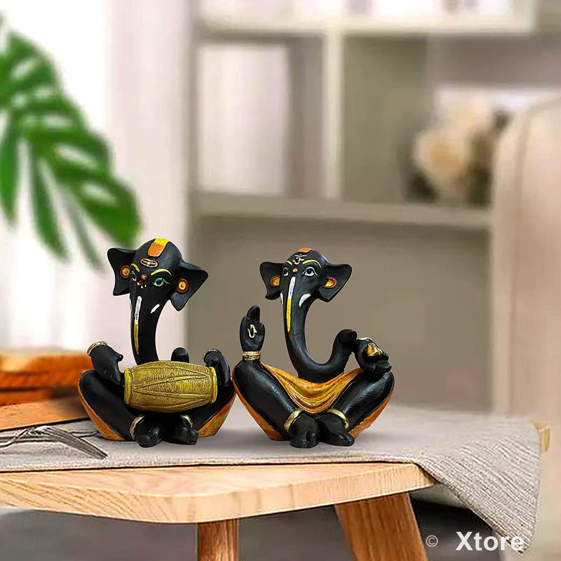 Xtore Resin Floating Ganesha Statues Decorative Showpiece | Spreads Positive Vibes (Pack of 2, Black & Yellow)