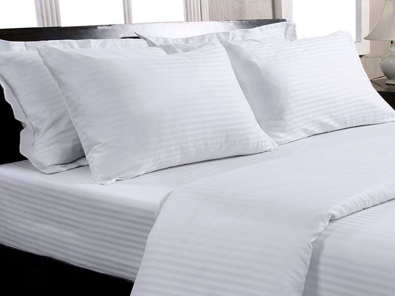 Trance Home Linen Cotton 300Tc Satin Stripe King Fitted Bed Sheet With 2 Pillow Covers (78 X 72 Inch, White), 300 tc