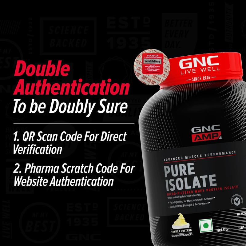 GNC AMP Pure Isolate | 4 lbs | Boosts Performance | Increases Strength & Muscles | DigeZyme® For Easy Digestion | Informed Choice Certified | 25g Protein | 5g BCAA | Vanilla Custard