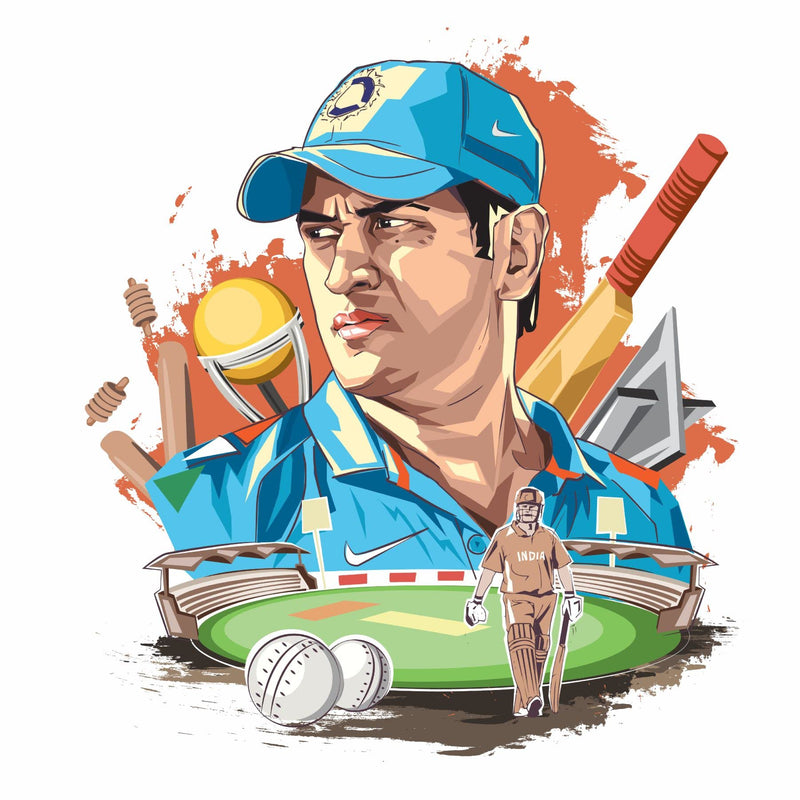 Sticker Yard Ms Dhoni Cricket Vinyl Wall Sticker for Living Room/Bedroom/Office and All Decorative Wall Stickers Size 55X55CM